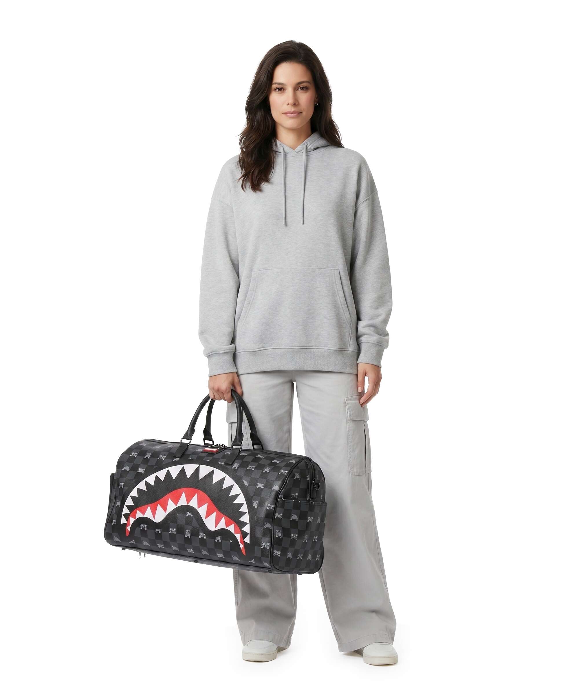Sprayground Gray Peeking Character Check Weekend bag black