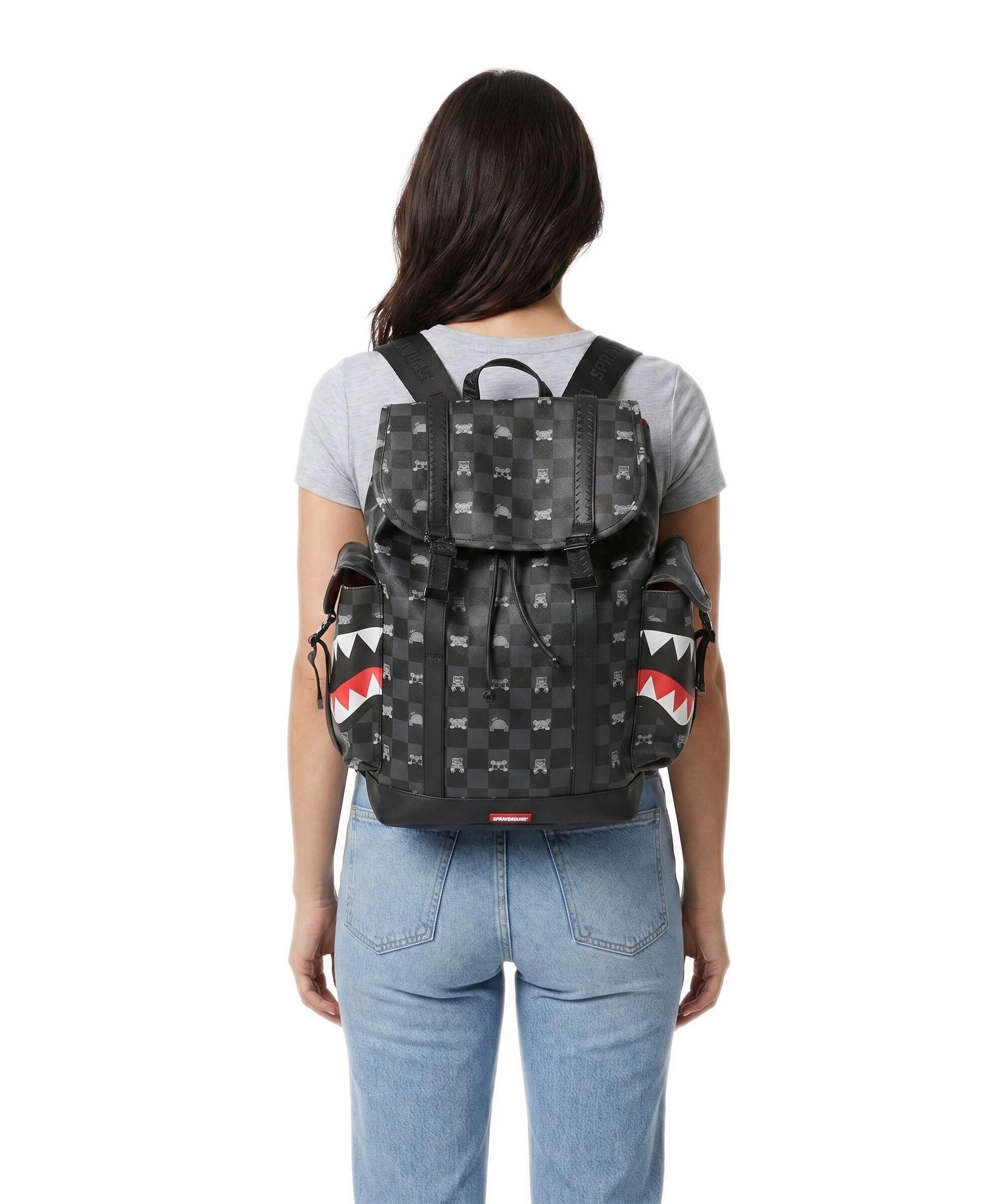 Sprayground Gray Peeking Character Check Monte Carlo Backpack black/gray