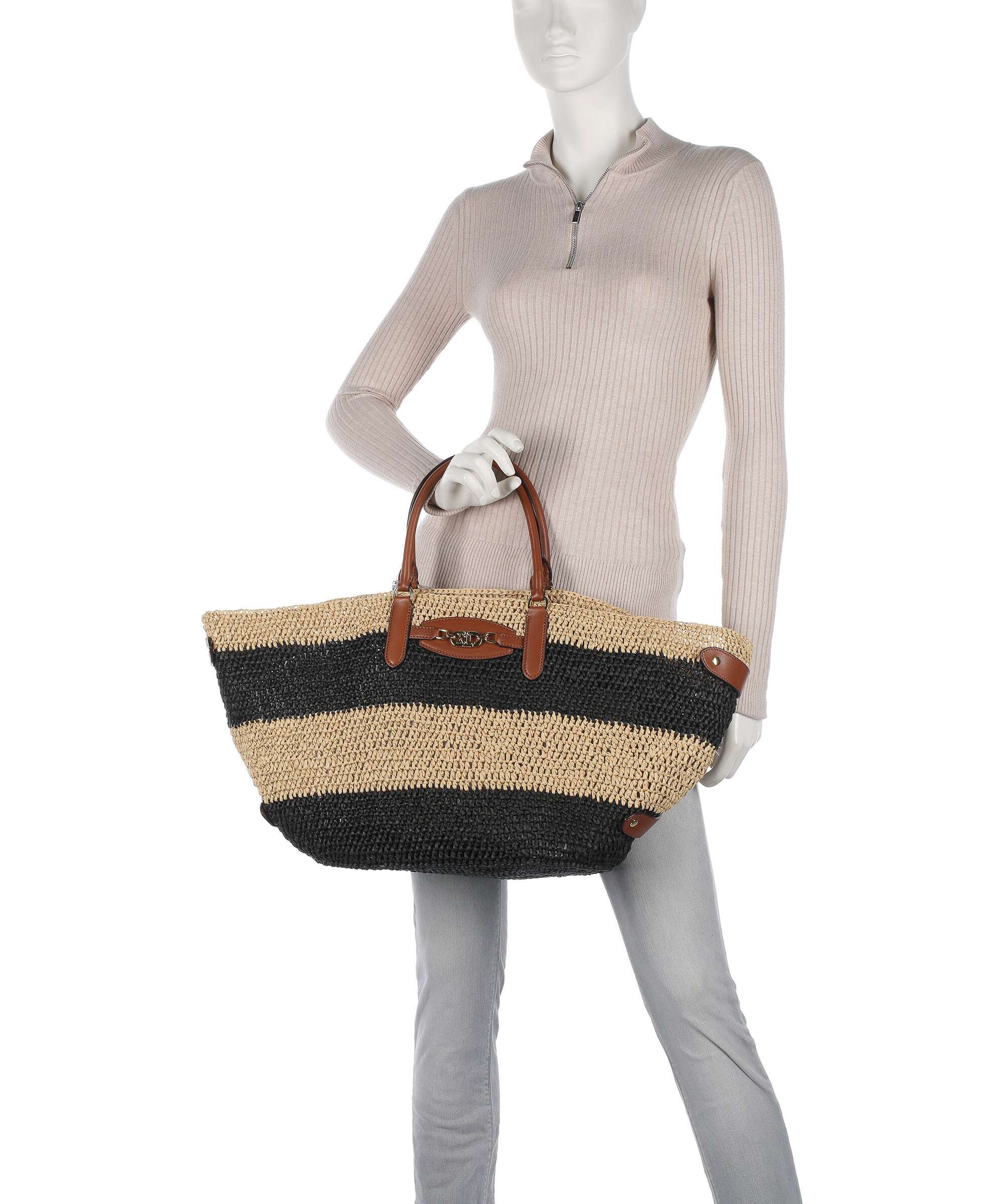 Lauren Ralph Lauren Daphney 40 Straw Handbag natural/black/lauren tan