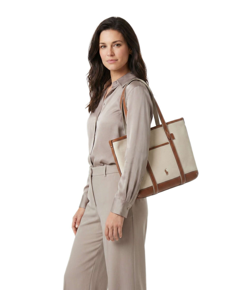 Polo Ralph Lauren Canvas Small Tote bag ecru/cuoio