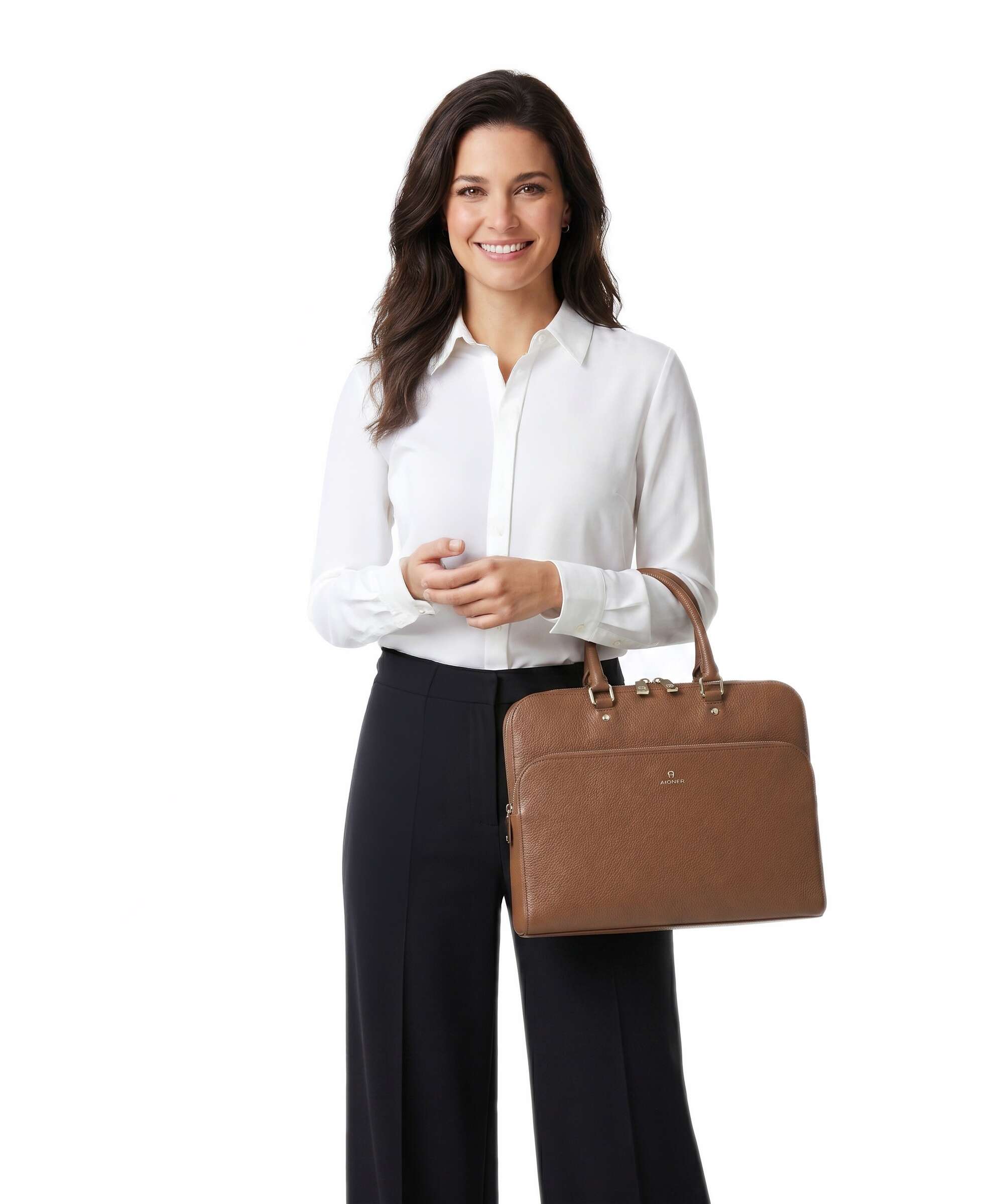 Aigner Ivy L Briefcase saddle brown