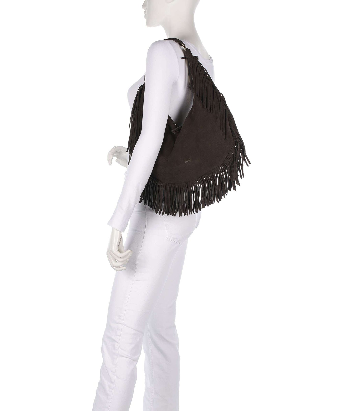 Abro Suede Nana Fringes Hobo bag dark brown