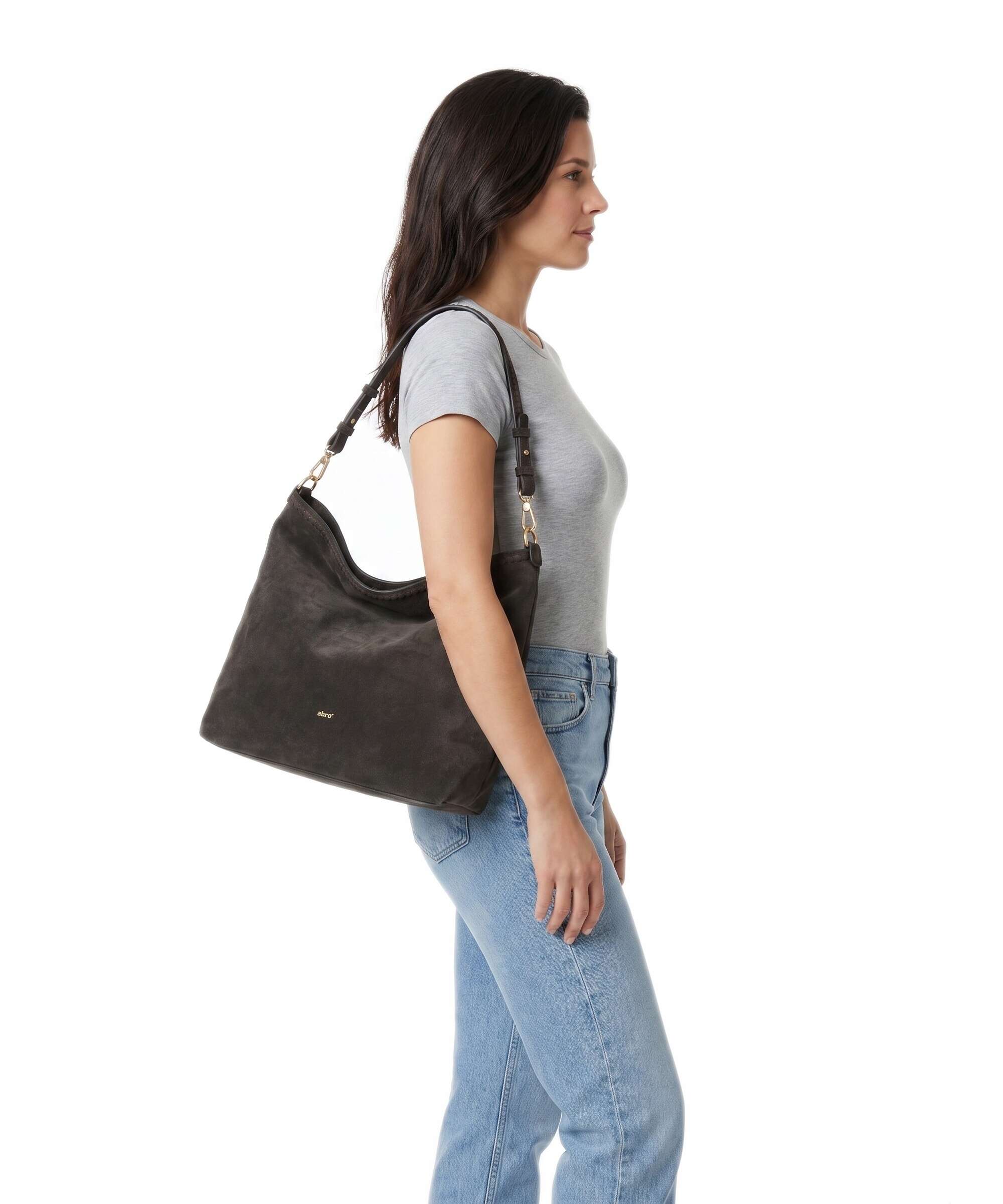 Abro Suede Signature Hobo bag dark brown