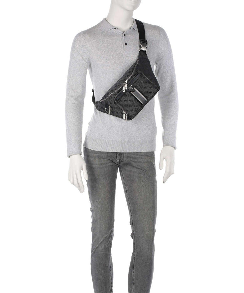 Guess Milano 4G Jacquard Stripe Belt bag coal/black
