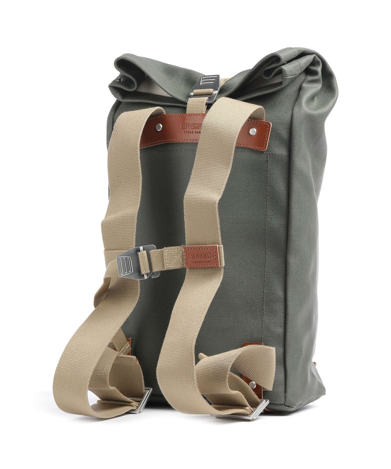 Brooks England Pickwick Cotton Canvas Small Rolltop backpack sage green/honey details