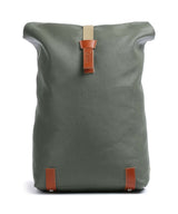 Brooks England Pickwick Cotton Canvas Large Rolltop Rucksack sage green/honey details