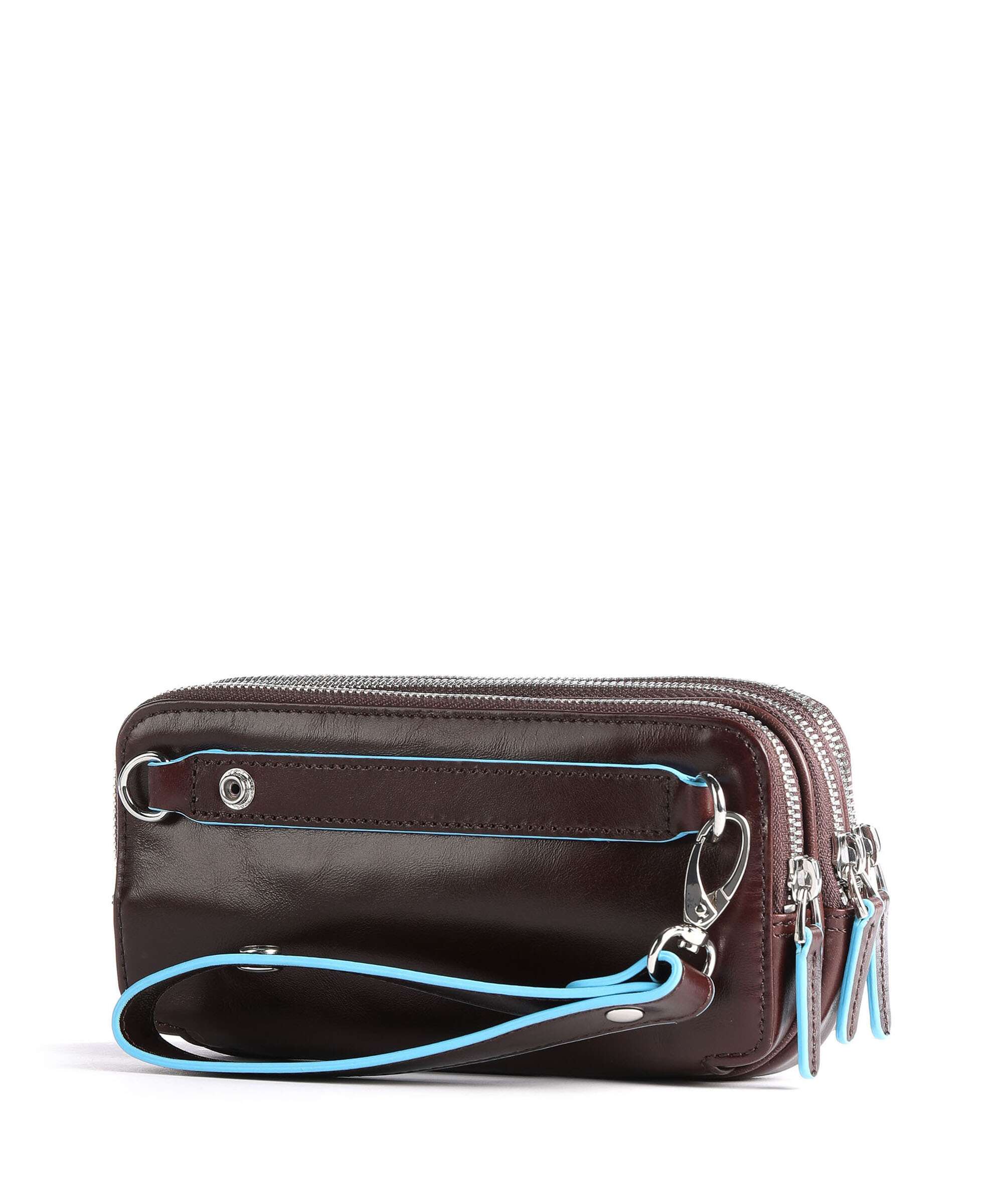 Piquadro Blue Square Wristlet mahogany