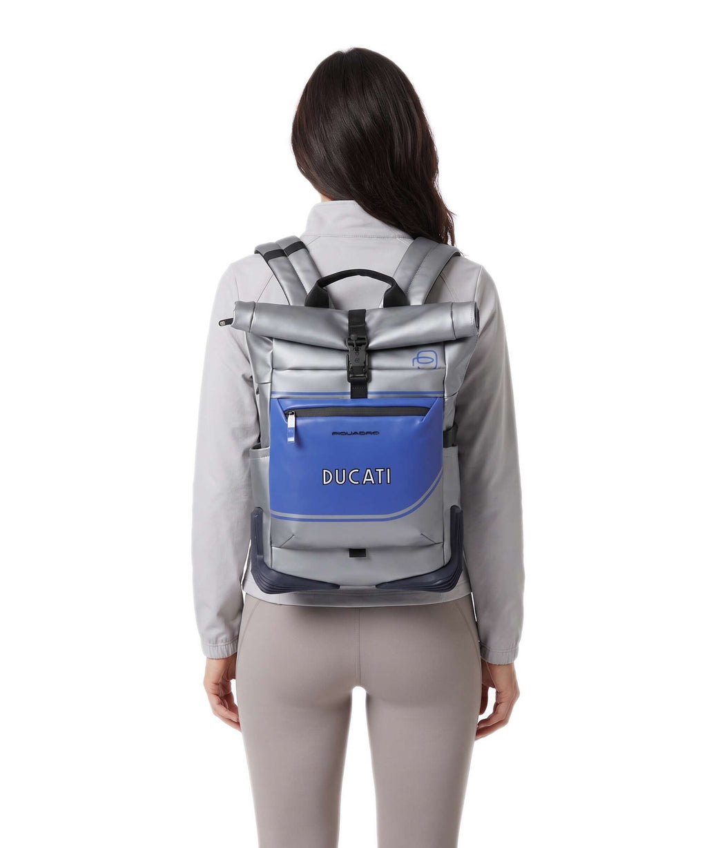 Piquadro Ducati C2OWD Rolltop backpack silver/blue
