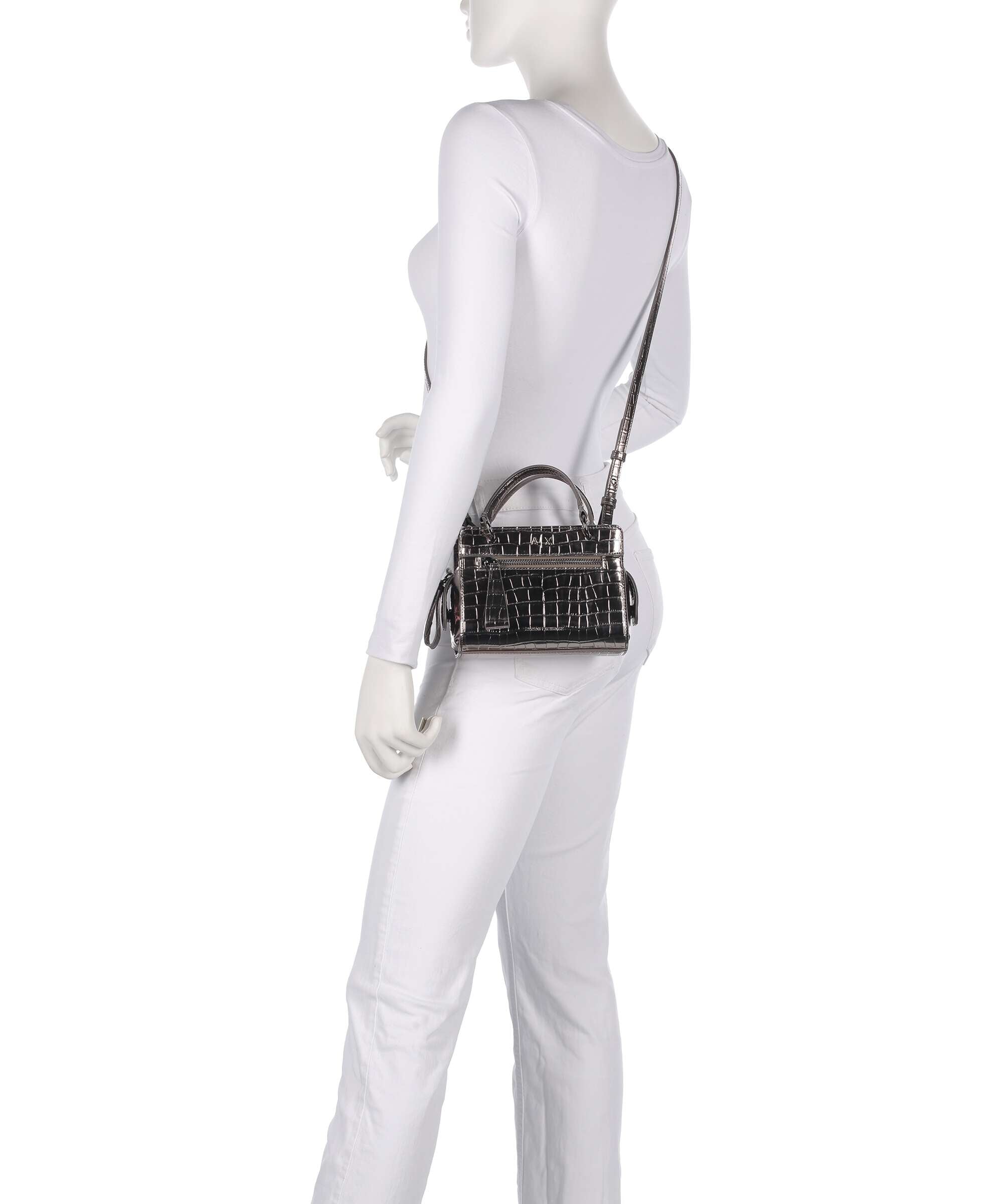 Armani Exchange Diane Mini Croco Crossbody bag gunmetal
