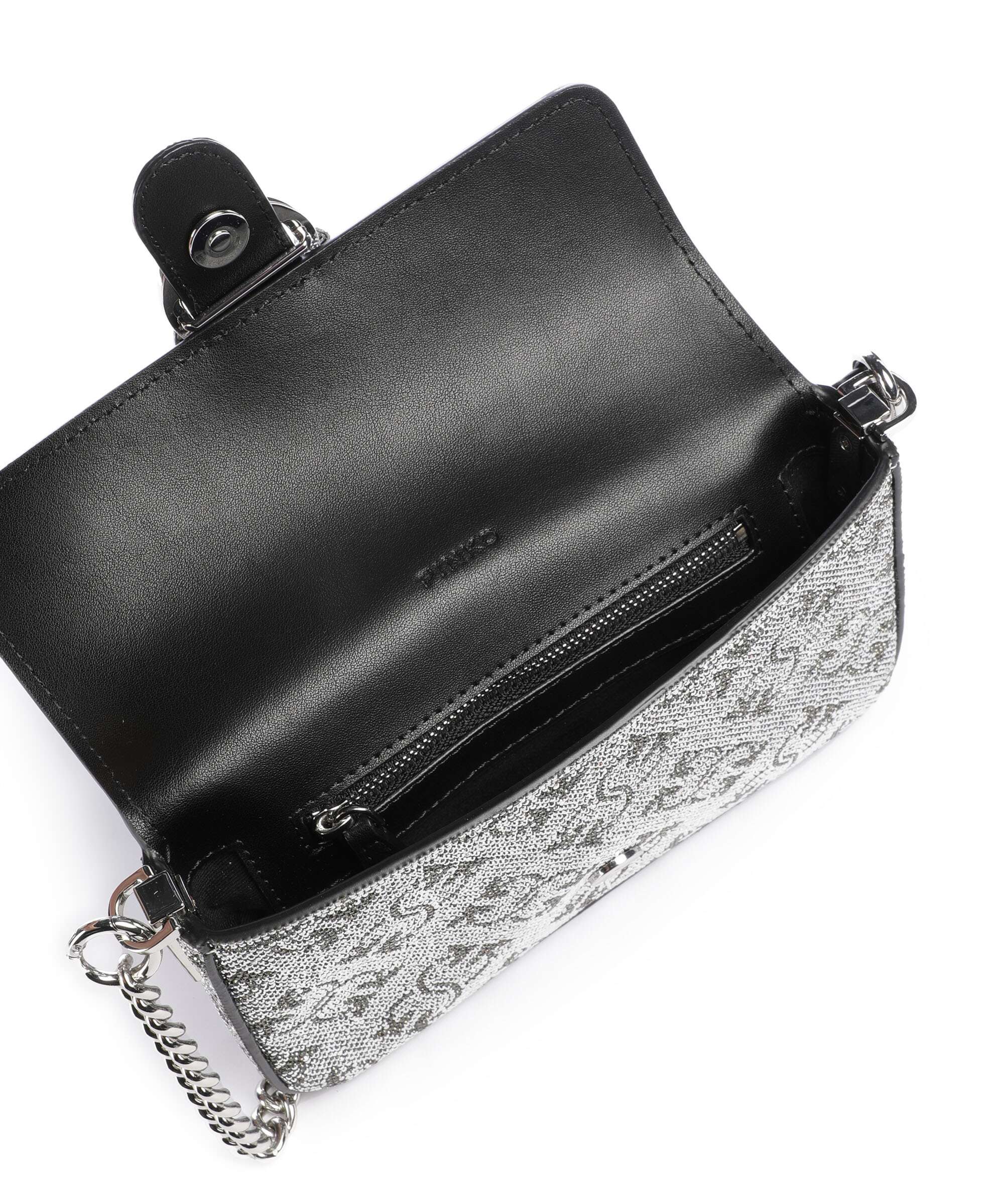 Pinko Love One Baby Slouchy Crossbody bag argento/nickel lucido