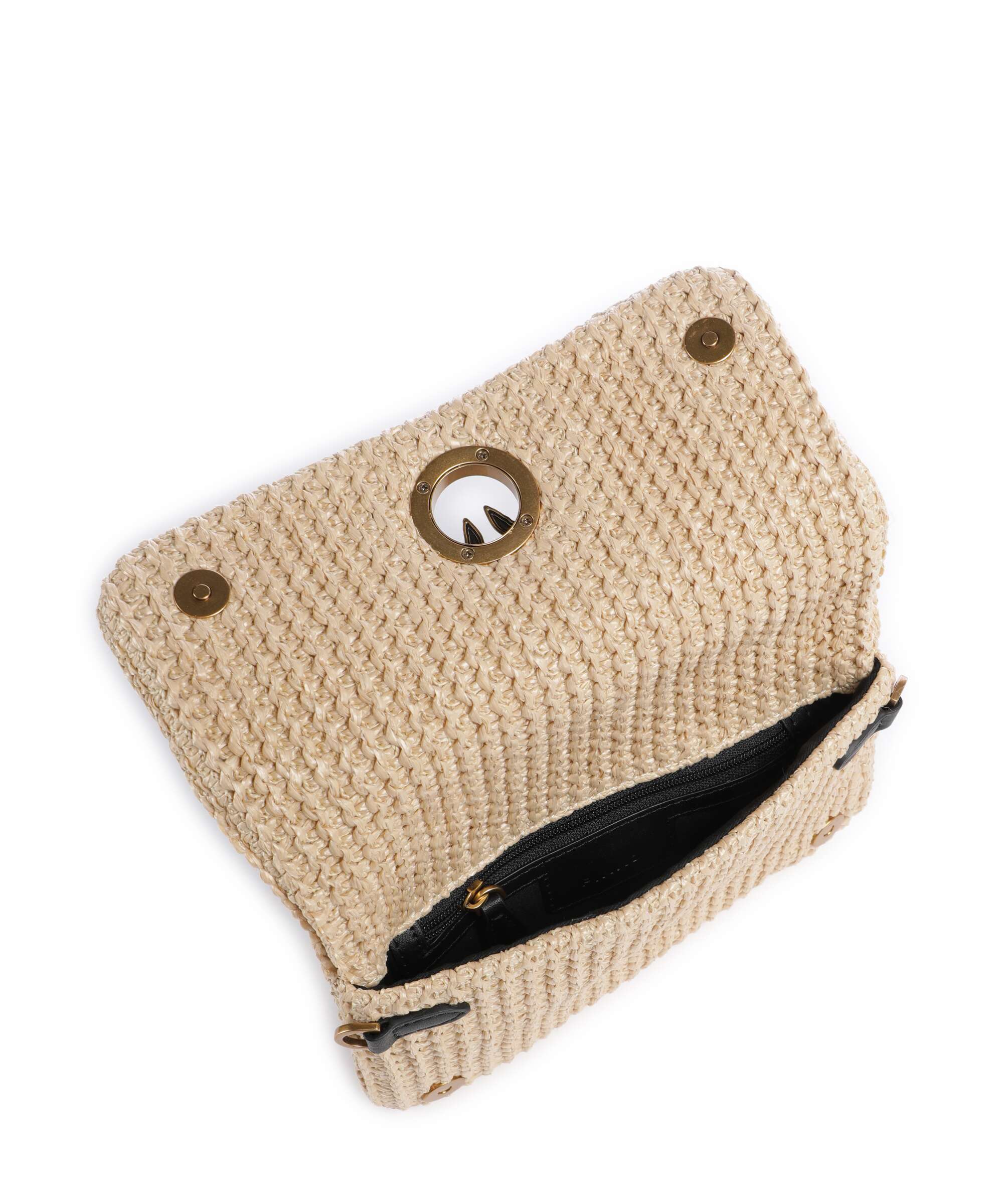 Pinko Love Click Soft Horizontal Mini Crossbody bag rafia/nero/antique gold