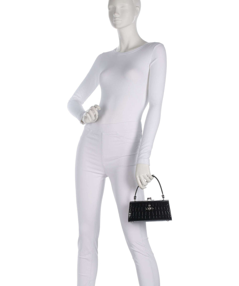 Vivienne Westwood Doll Frame Embossed Croc XL Handbag black