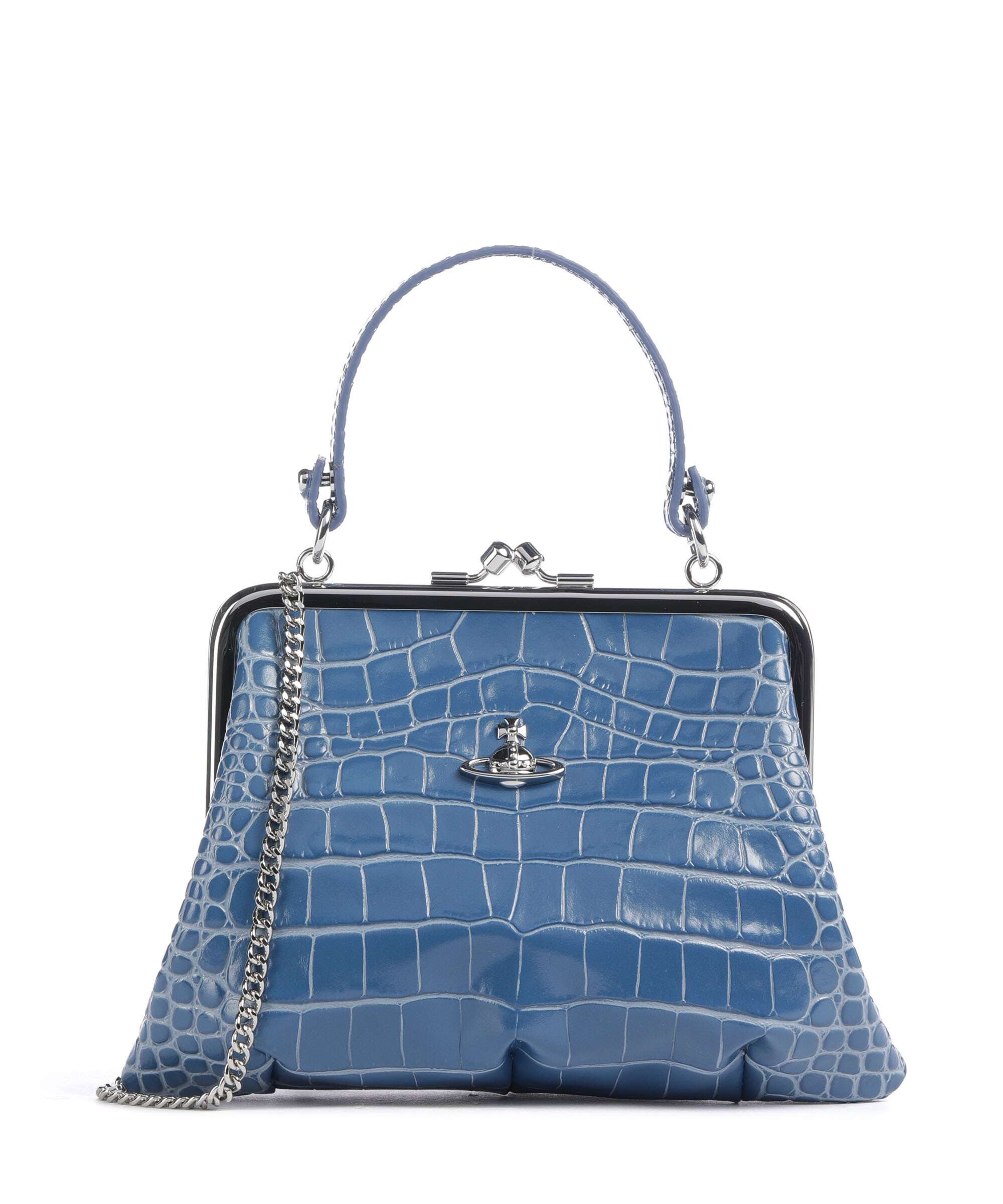 Vivienne Westwood Granny Frame Embossed Croc Handbag blue