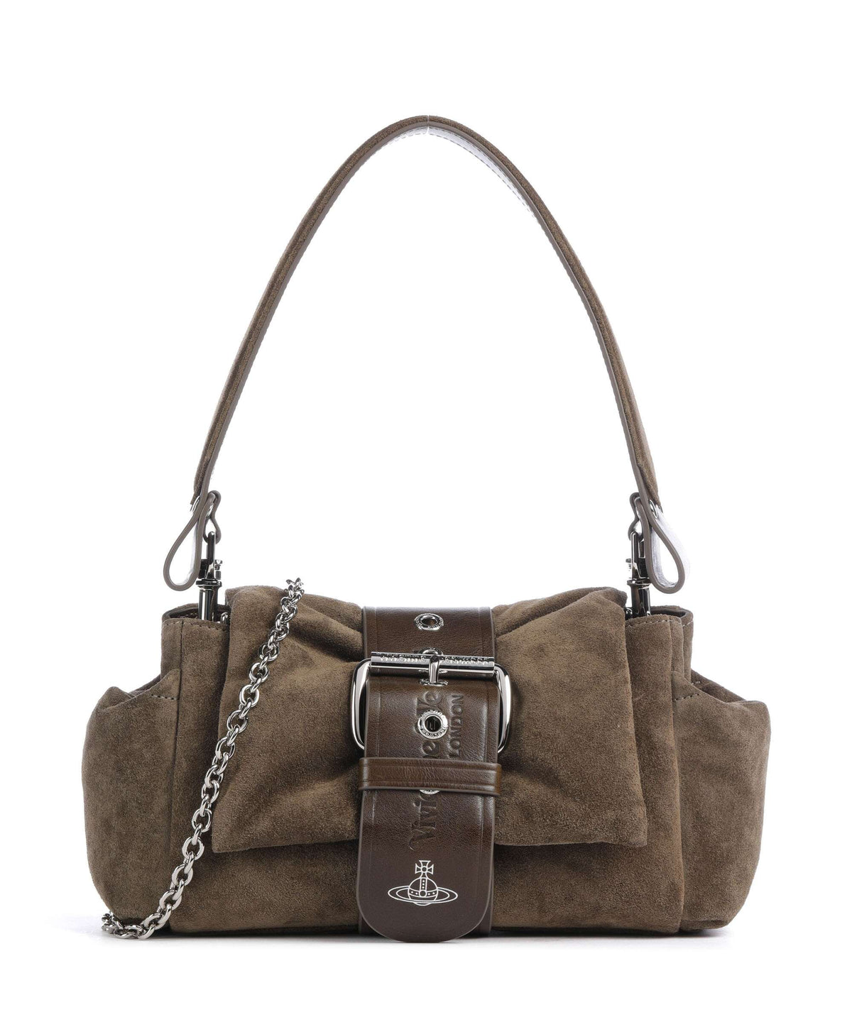 Vivienne Westwood Hazel Treasure Suede Shoulder bag khaki