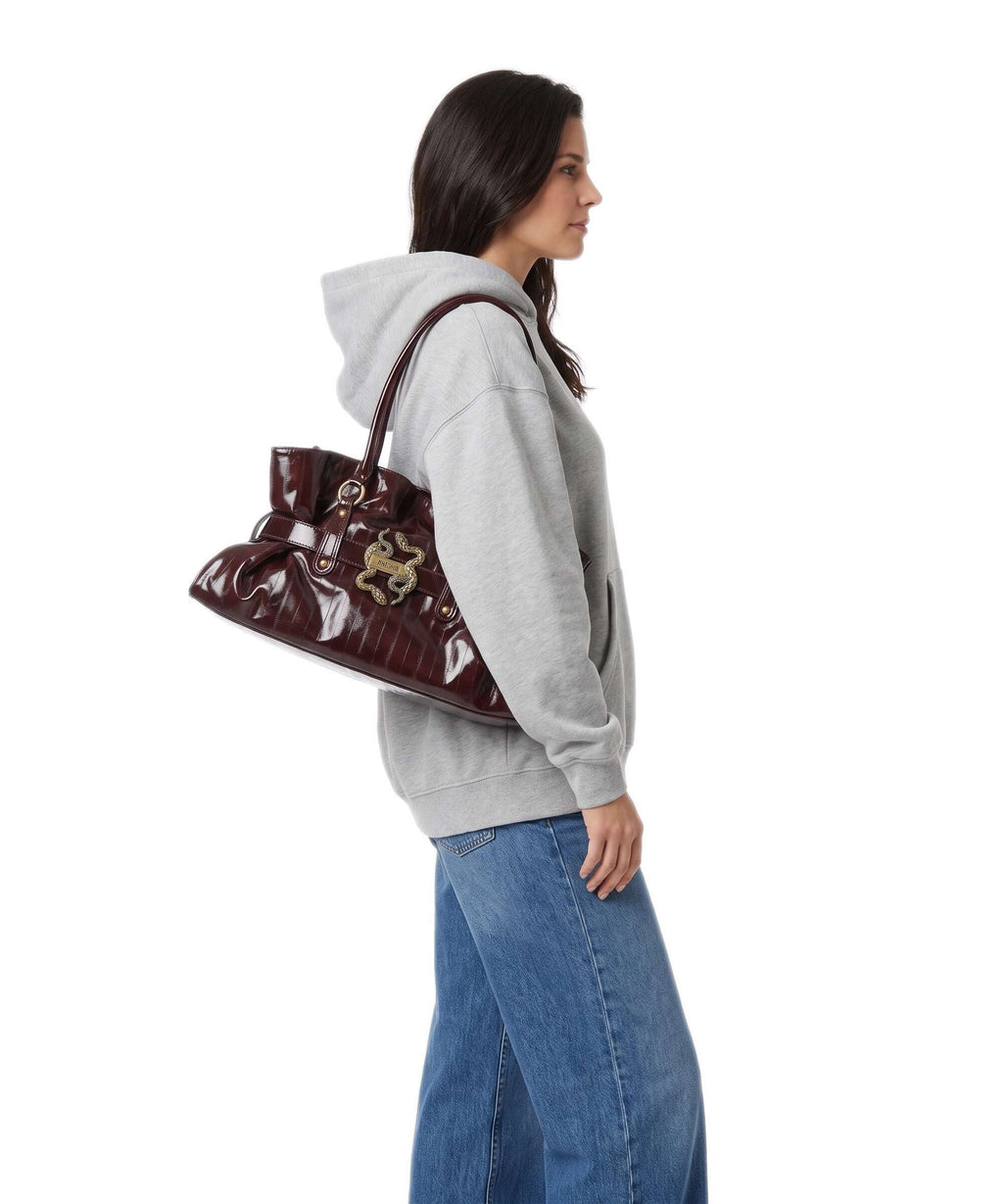 Just Cavalli Iconic Snakes Bow Tote bag cordovan
