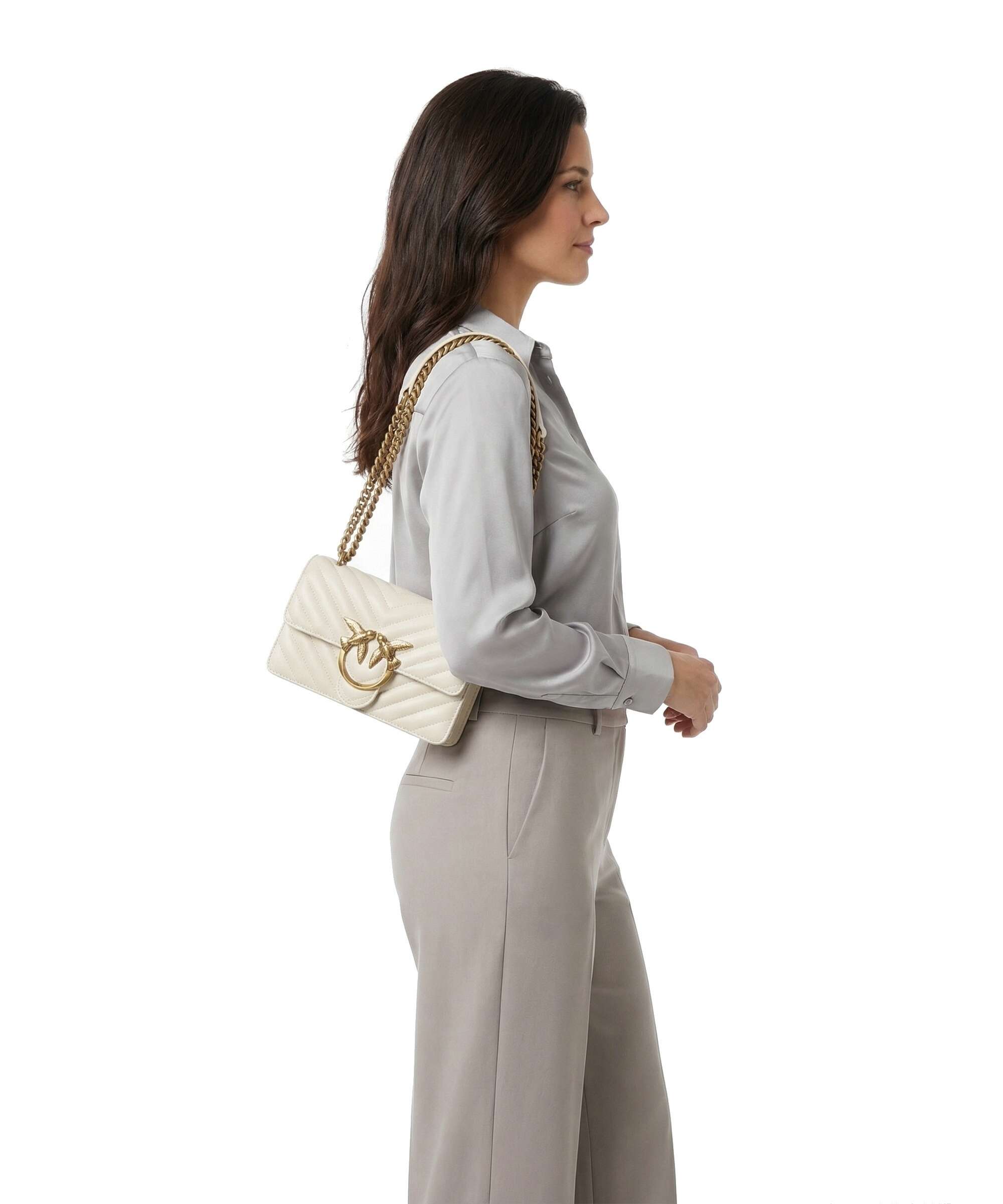 Pinko Love One Mini Shoulder bag bianco seta/antique gold