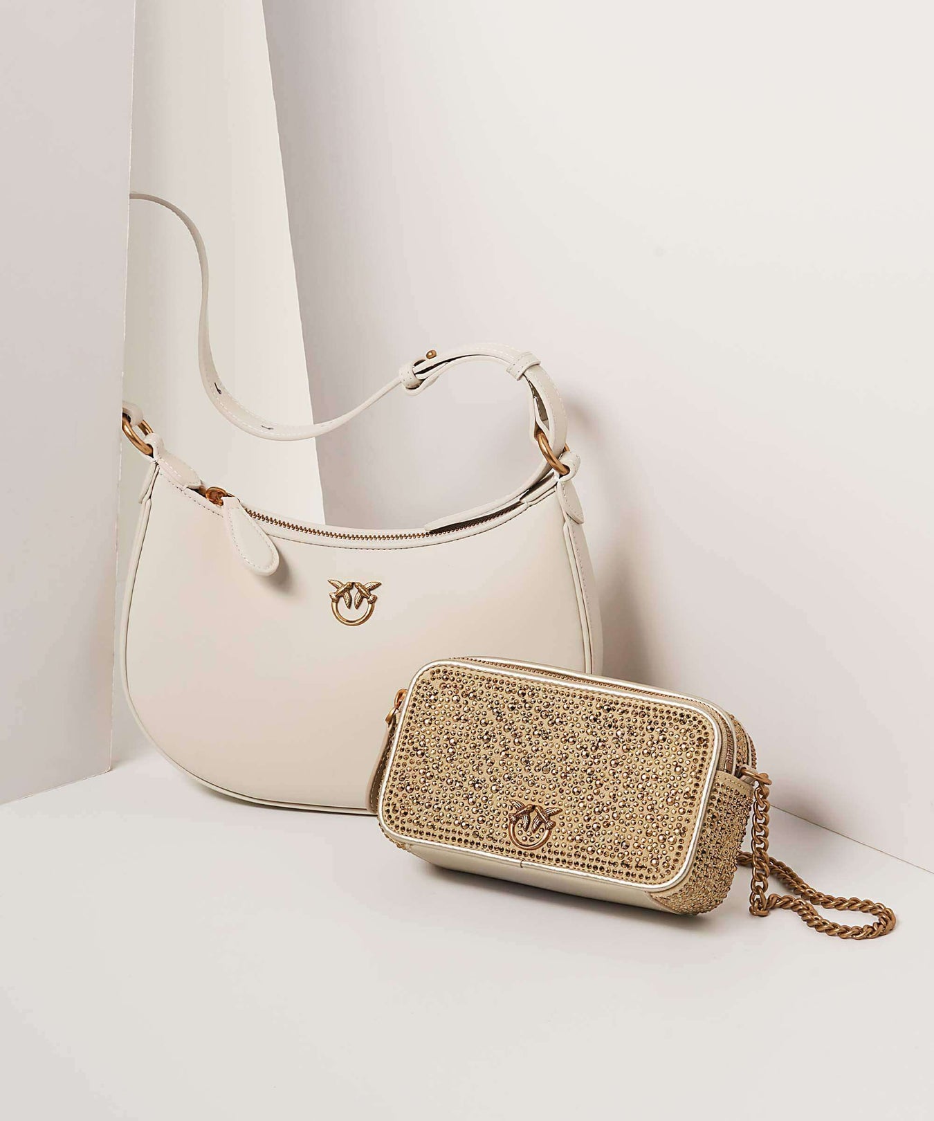 Pinko Half Moon Mini Shoulder bag bianco seta/antique gold