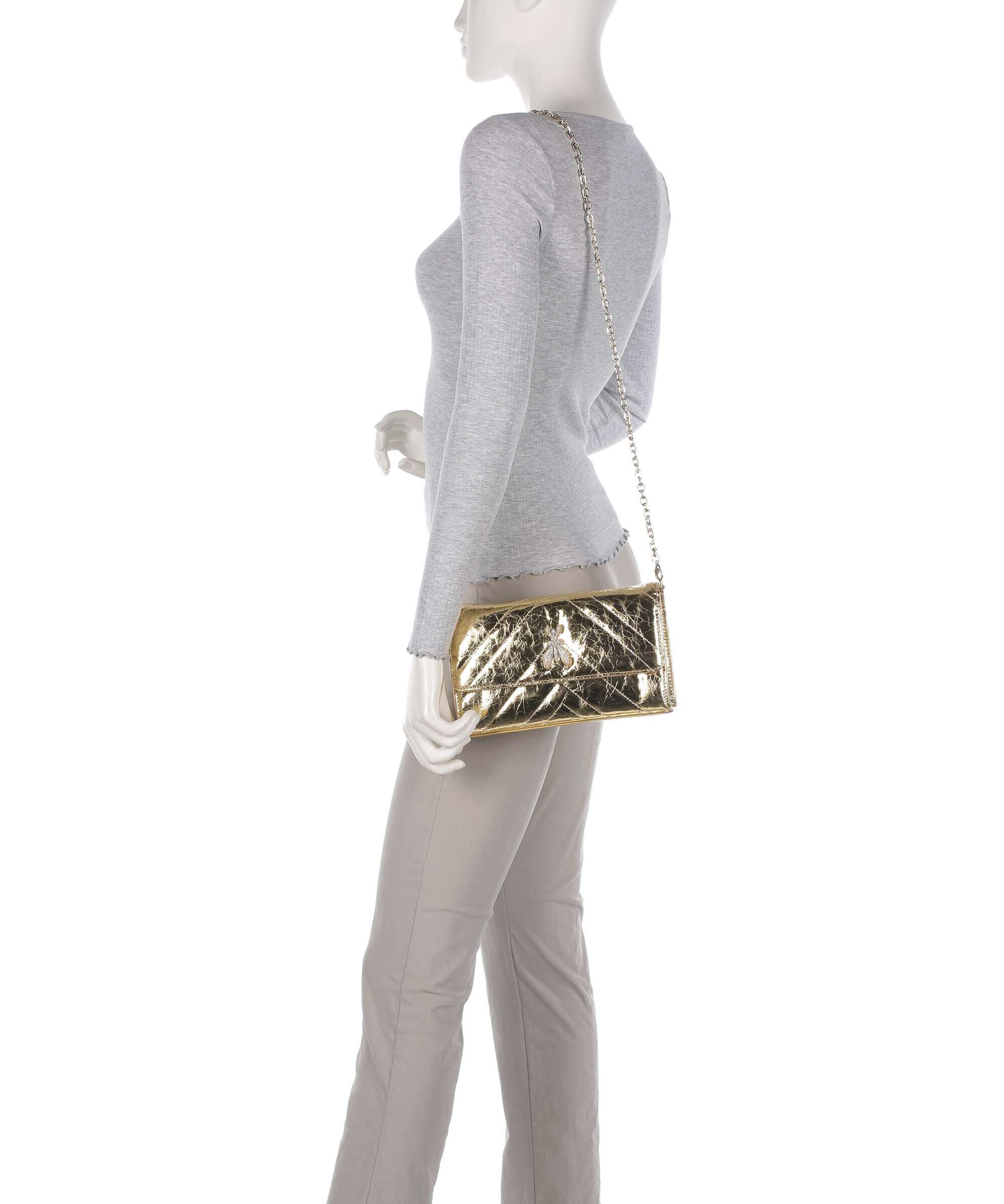 Patrizia Pepe Fly Quilted Metallic Crossbody bag craquele gold