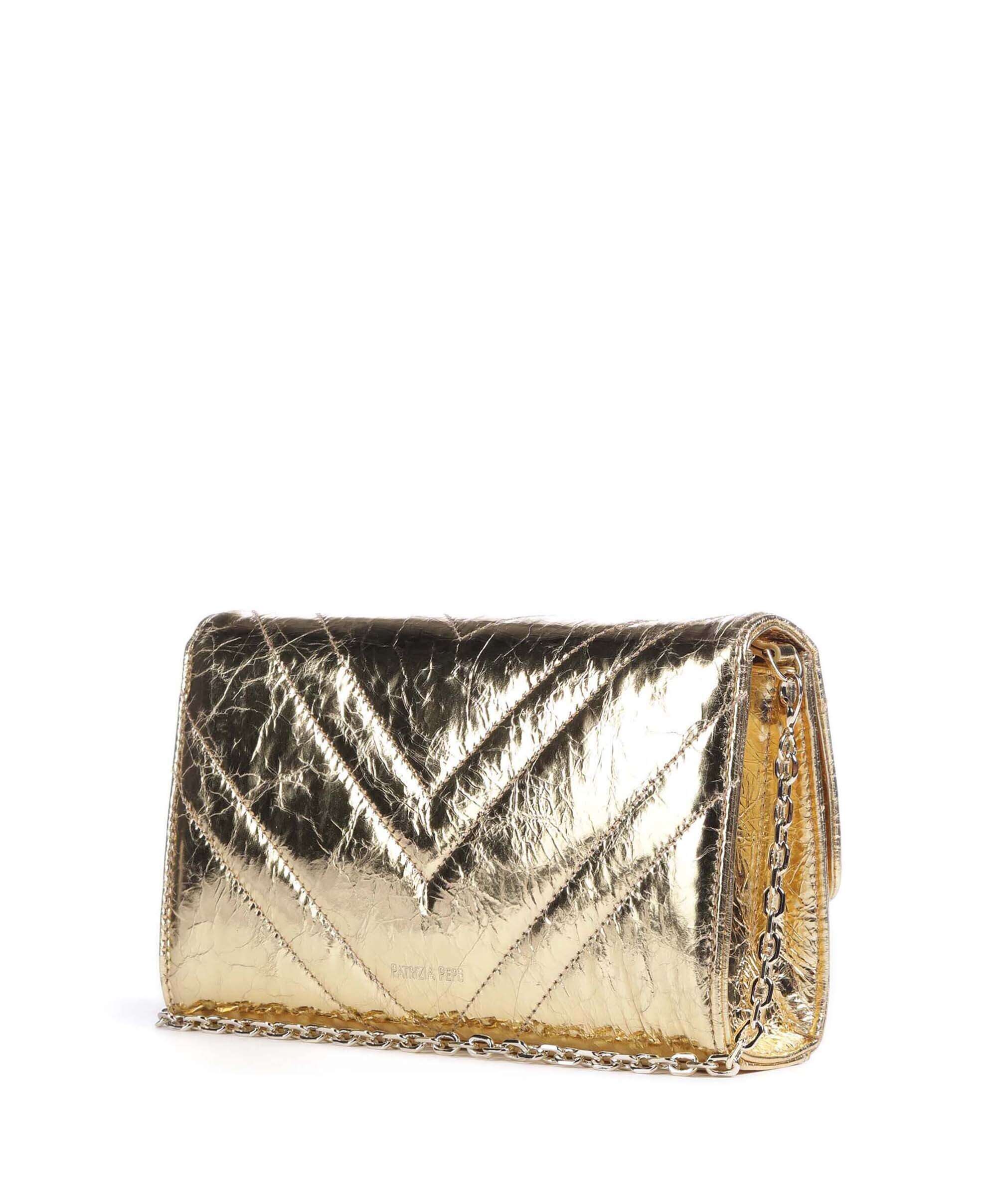 Patrizia Pepe Fly Quilted Metallic Crossbody bag craquele gold