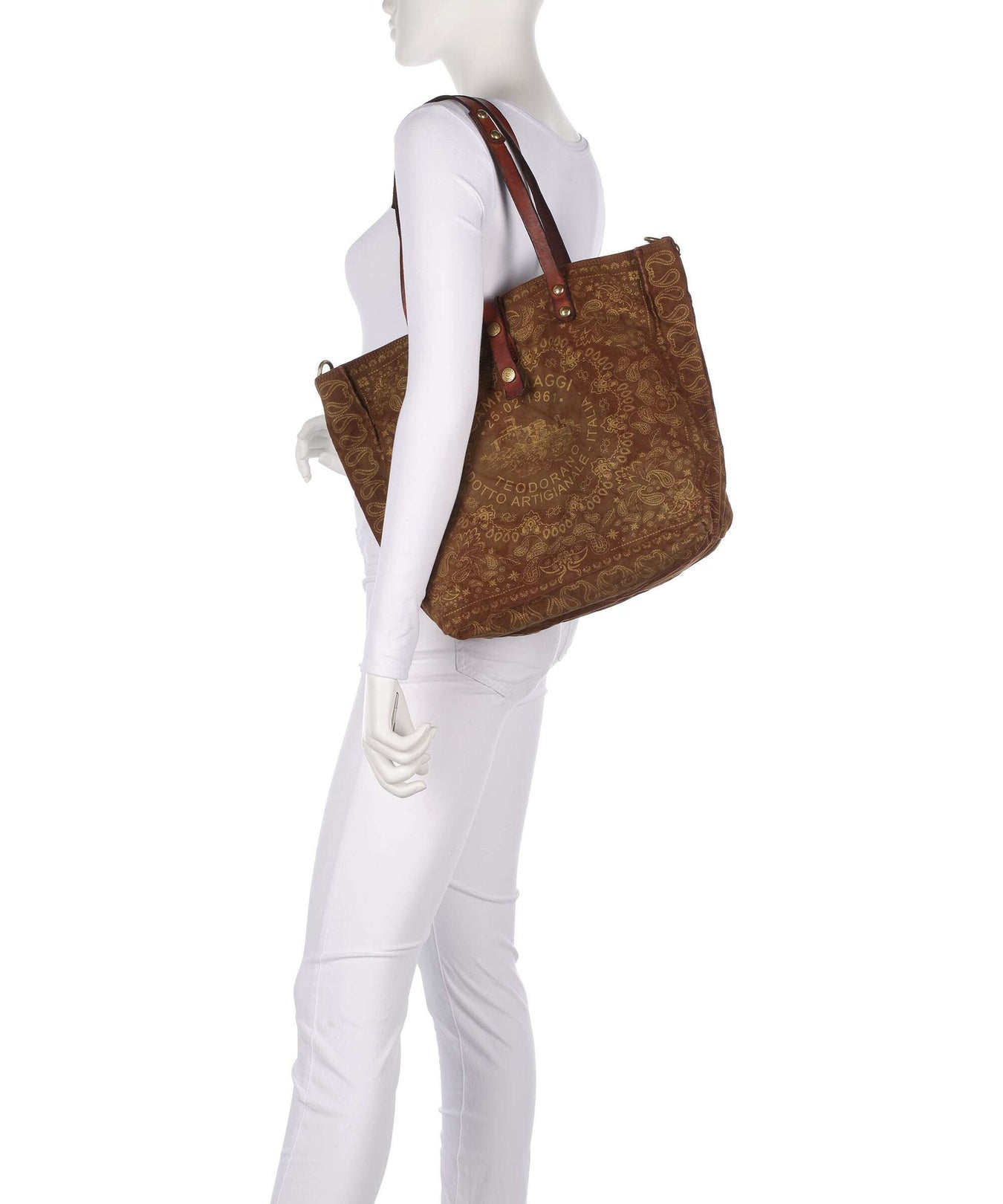 Campomaggi Tote bag verde militare/cognac/oro