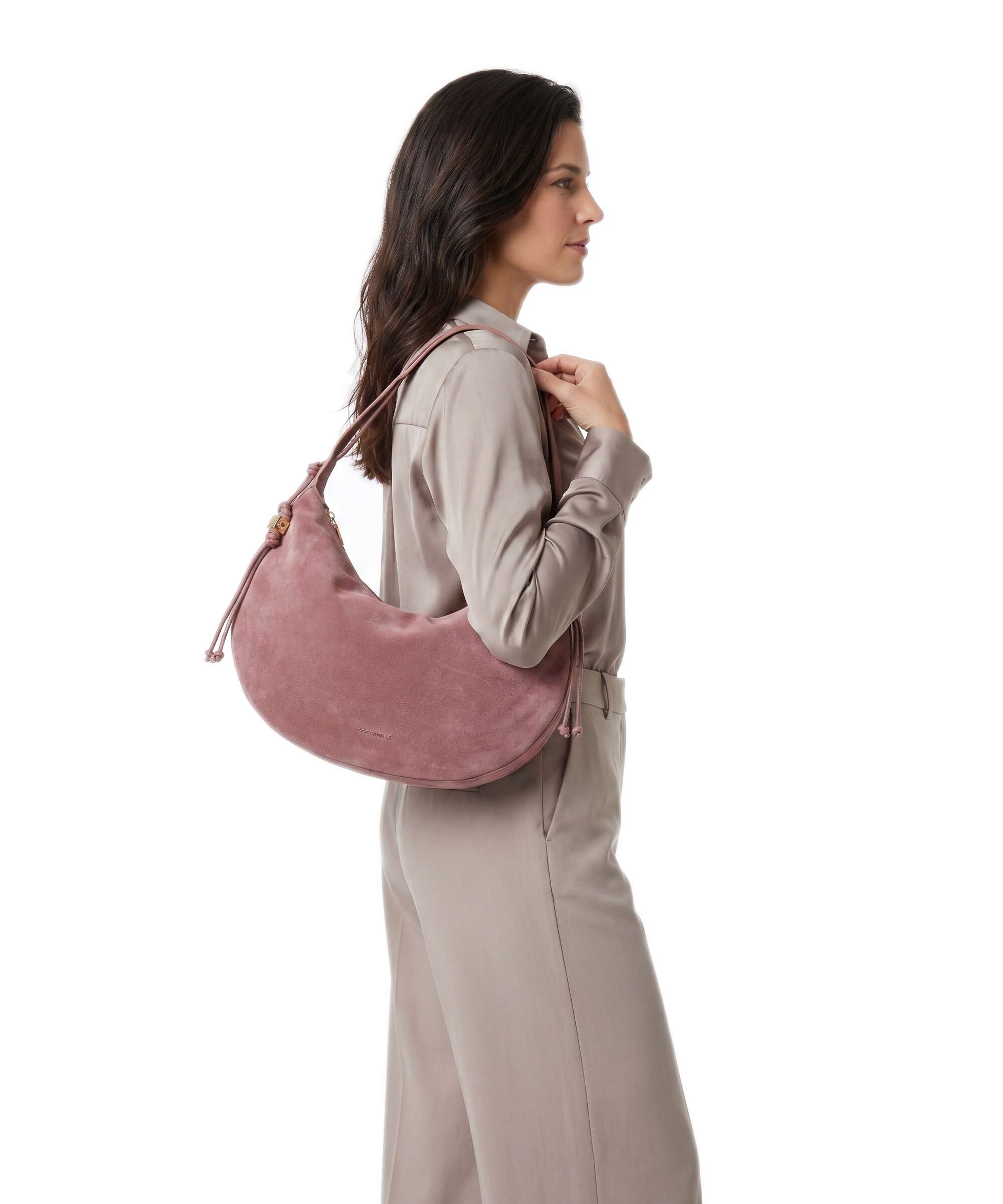 Coccinelle Thess Suede Hobo bag winter rose