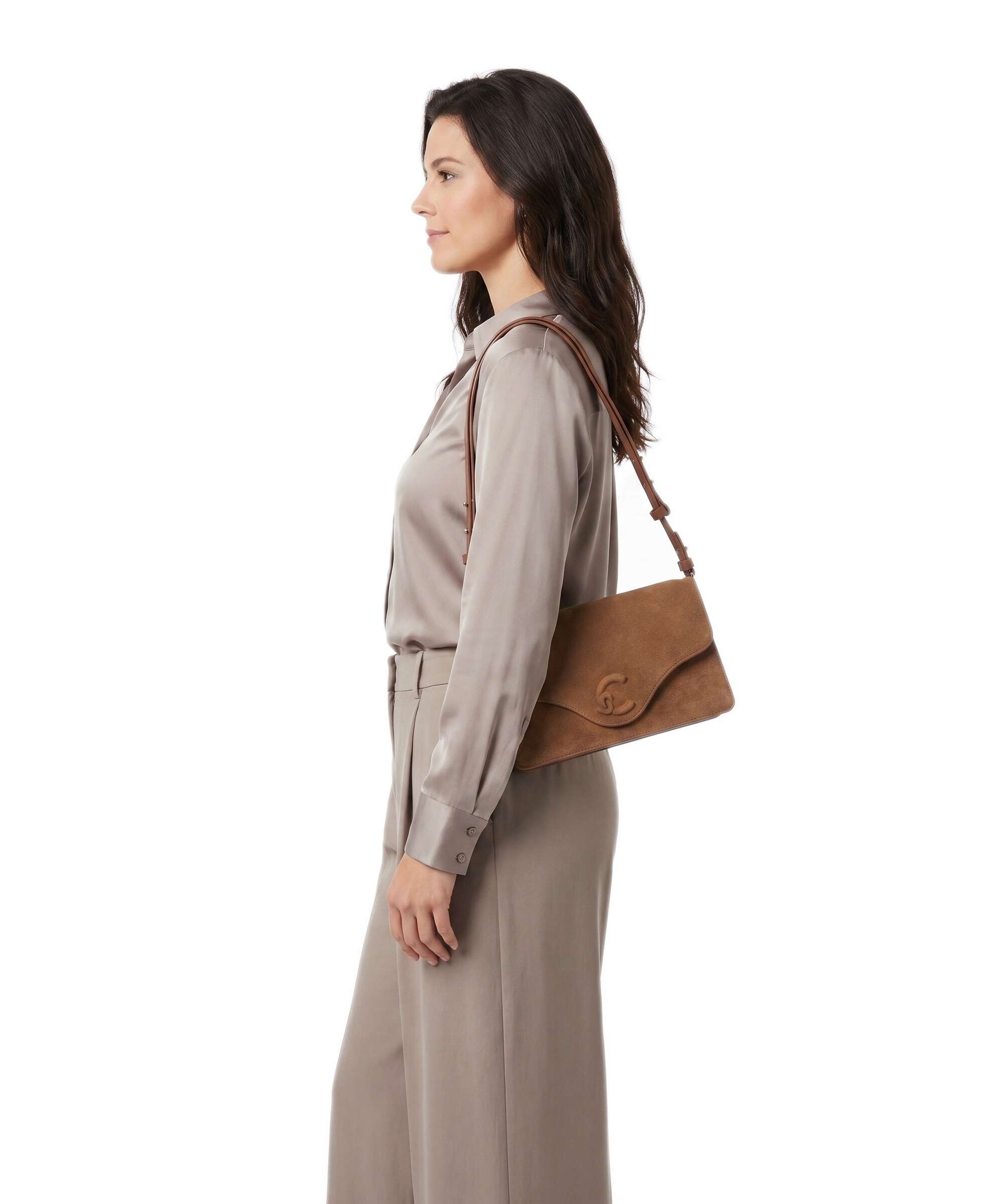 Coccinelle C-Me Softy Suede Shoulder bag cognac