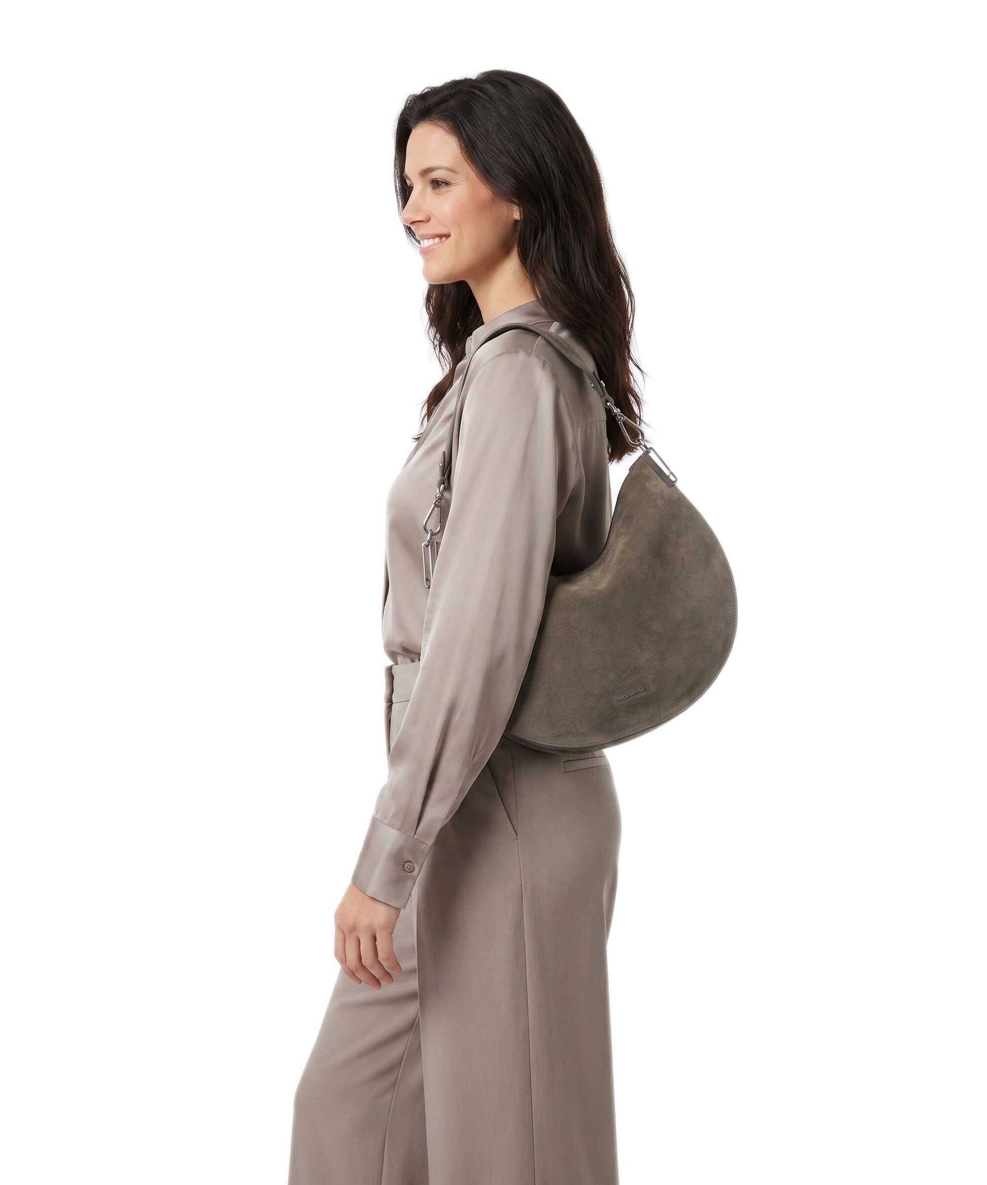 Coccinelle Sunup Suede Hobo bag fango