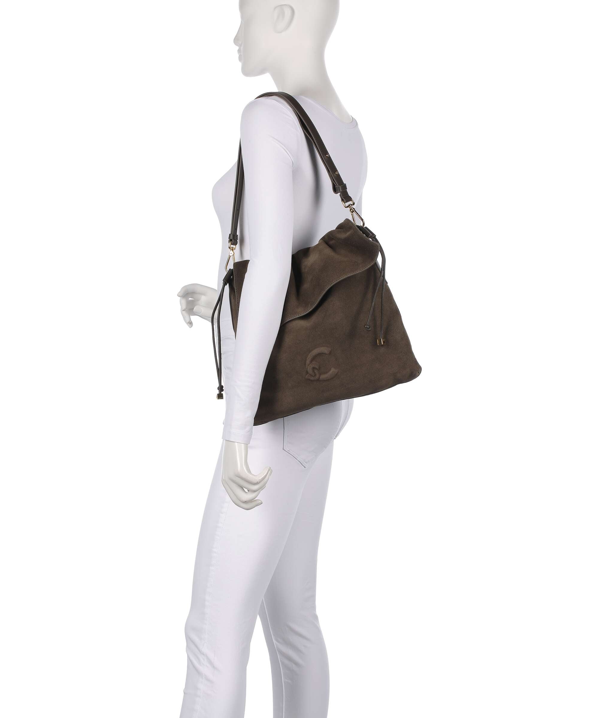 Coccinelle Lidia Suede Hobo bag fango