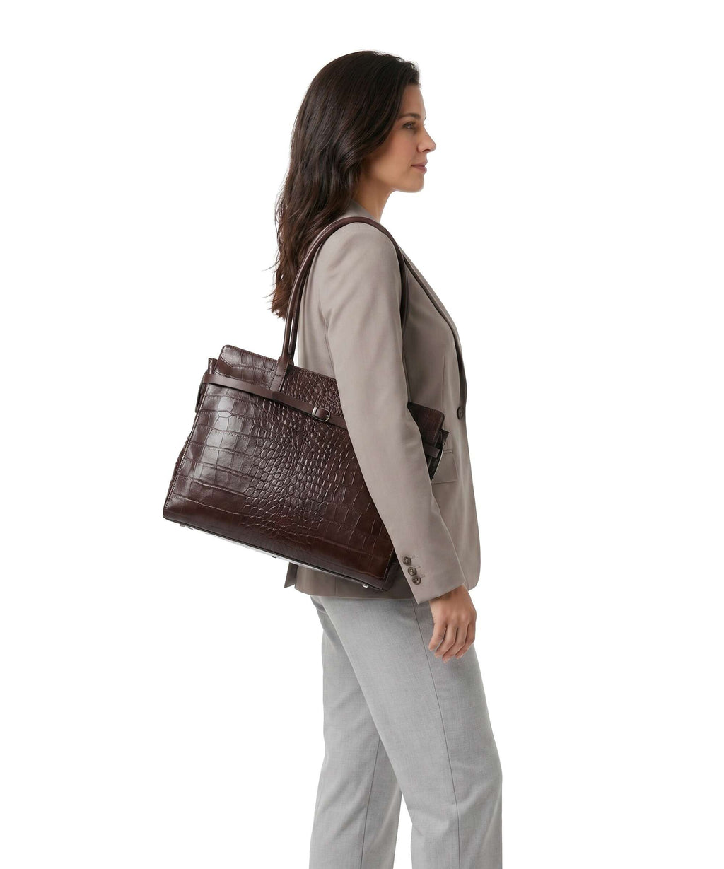 Castelijn & Beerens Croco Tess Briefcase mocca