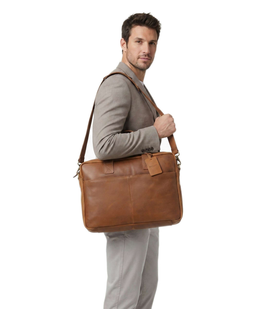 Burkely Vintage River Worker Briefcase cognac