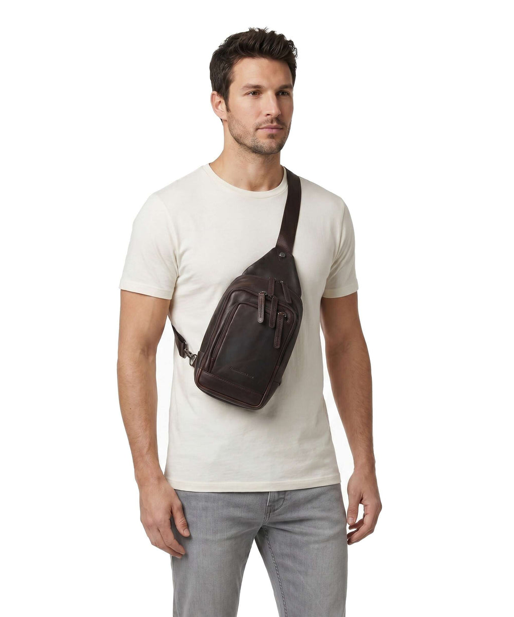 The Chesterfield Brand Cow Wax Pull Up Riga Sling bag brown