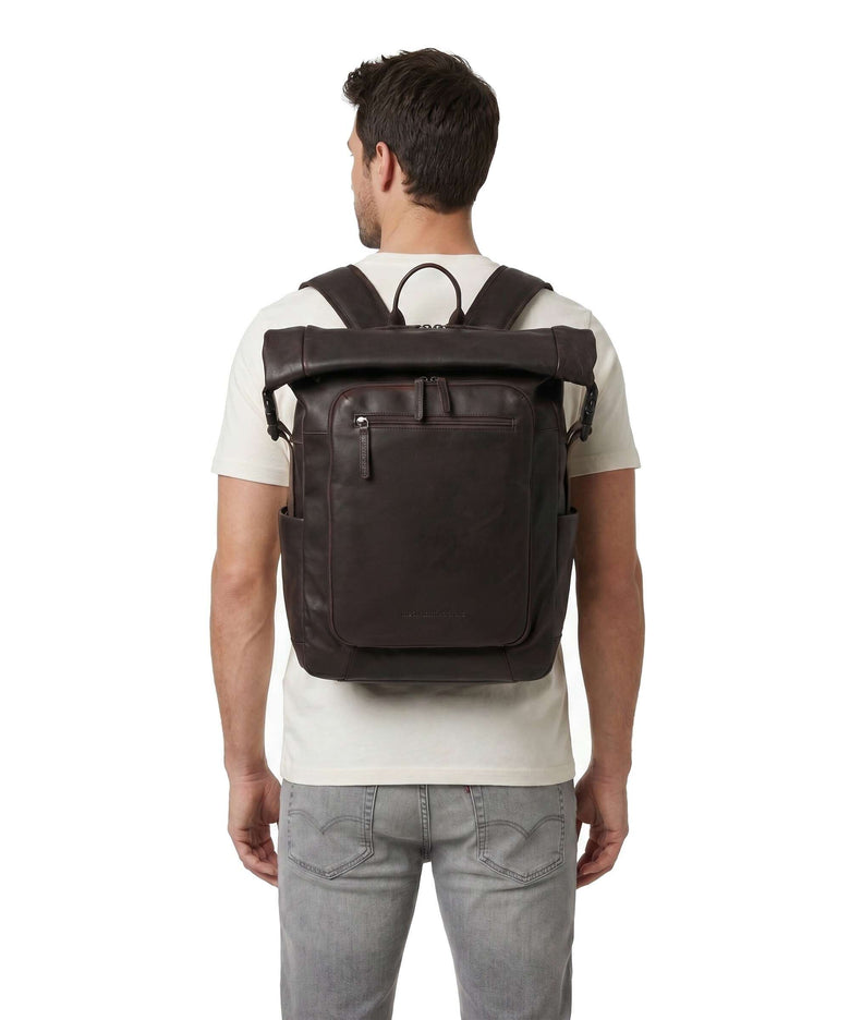 The Chesterfield Brand Wax Pull Up Cow Remo Rolltop backpack brown