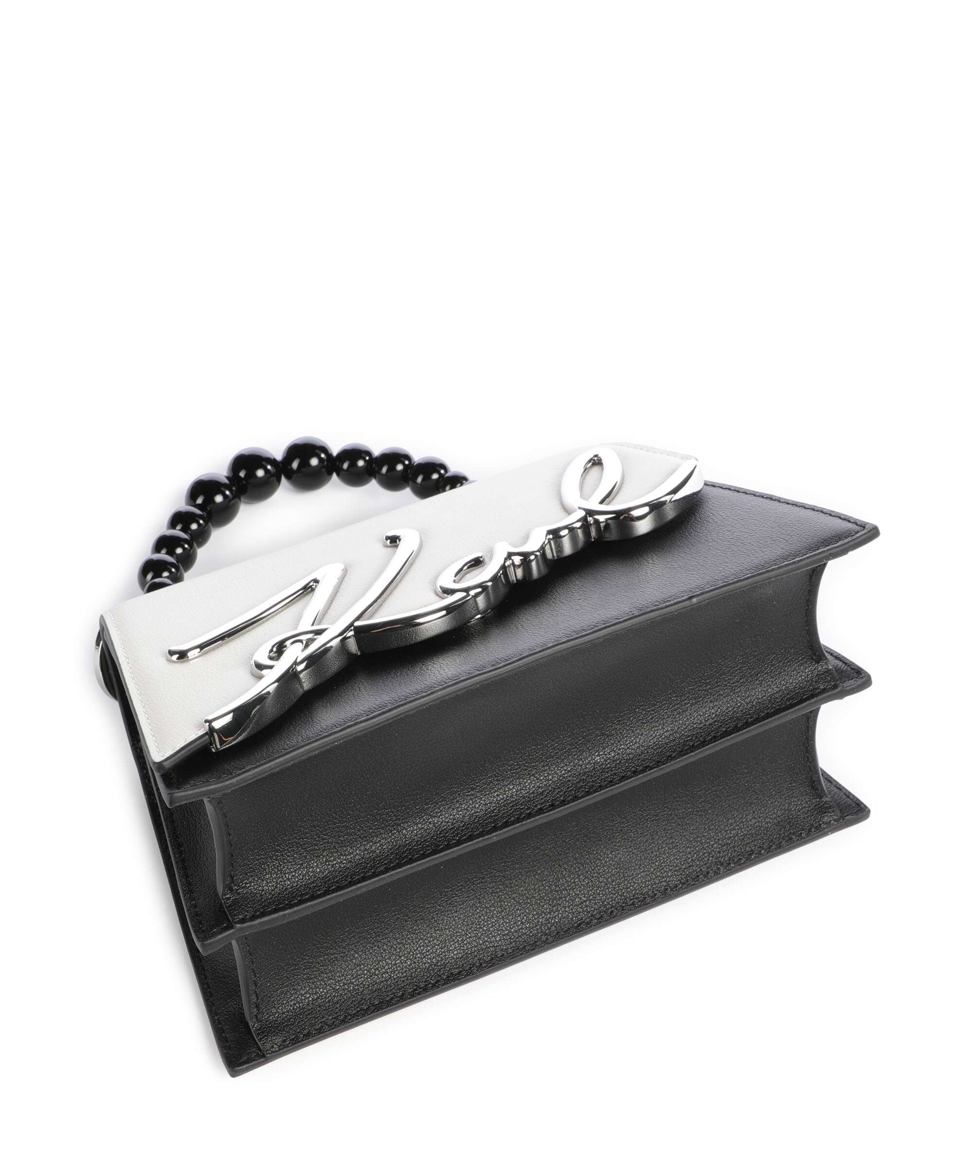 Karl Lagerfeld K/Signature 2.0 Small Pearls Handbag white/black